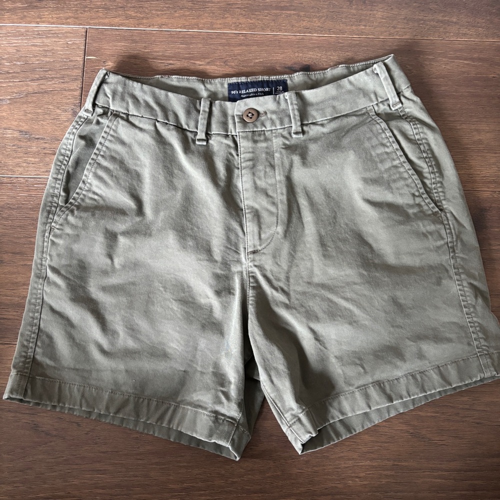 Abercrombie & Fitch Chino Shorts Mens Size 28 Khaki Green Coastal Preppy 5”